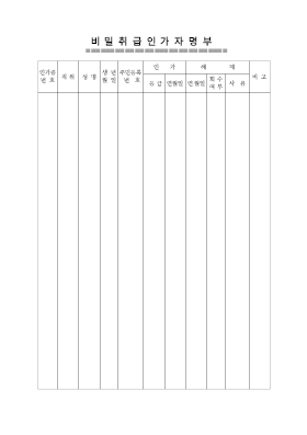비밀취급인가자명부 비밀취급인가자명부